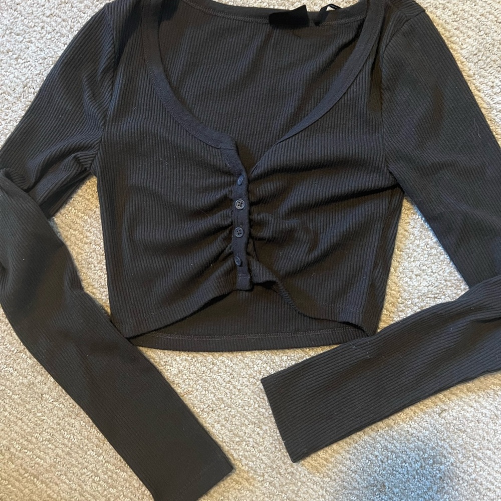 Charcoal Gray Ribbed Cropped Women's Top